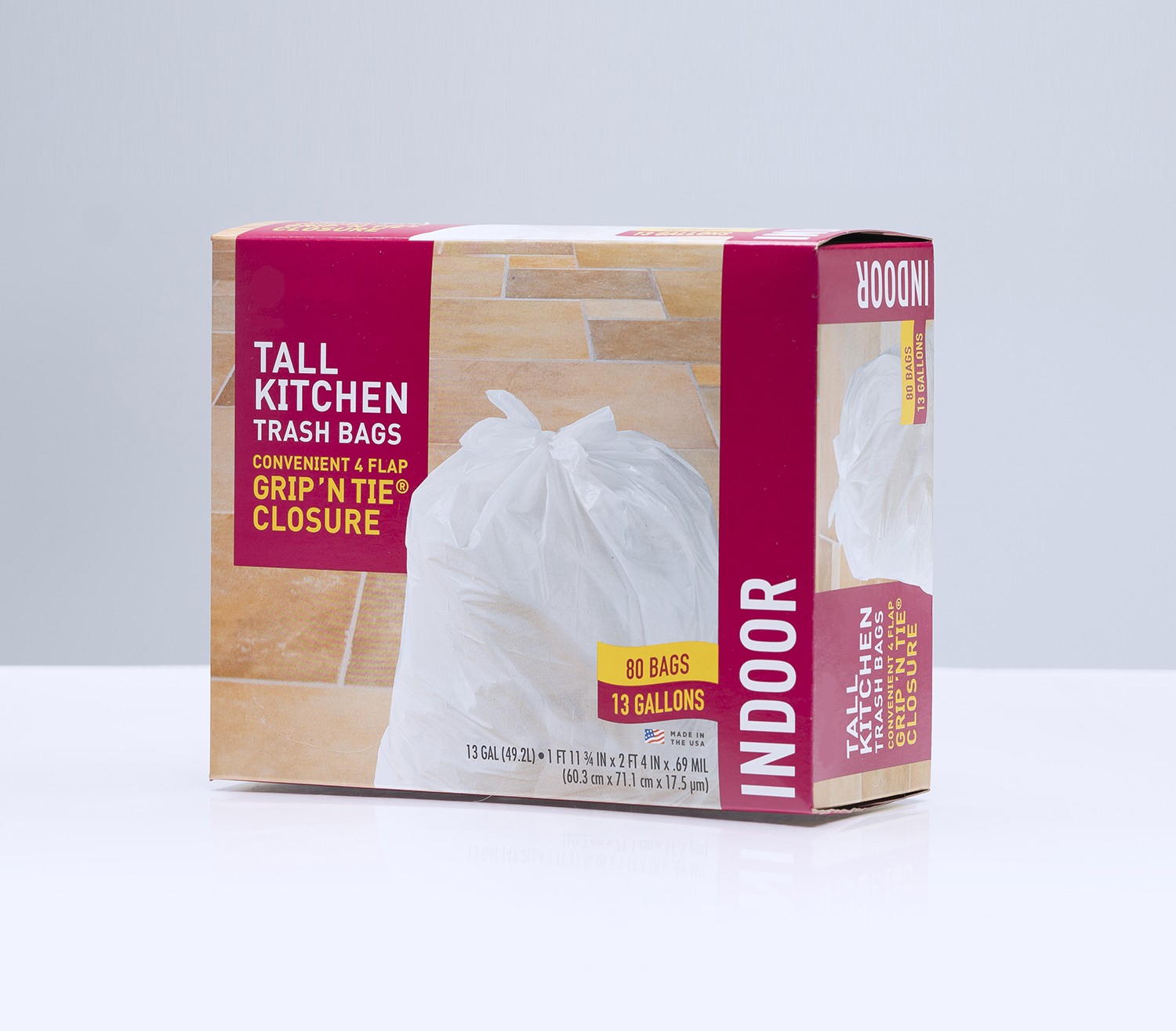 Tall Kitchen Trash Bags, White, 13 Gallons, 80-Ct